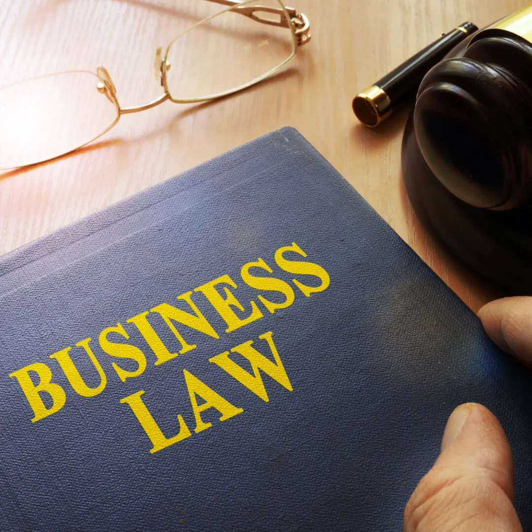 The blue colored book Business Law on an office table